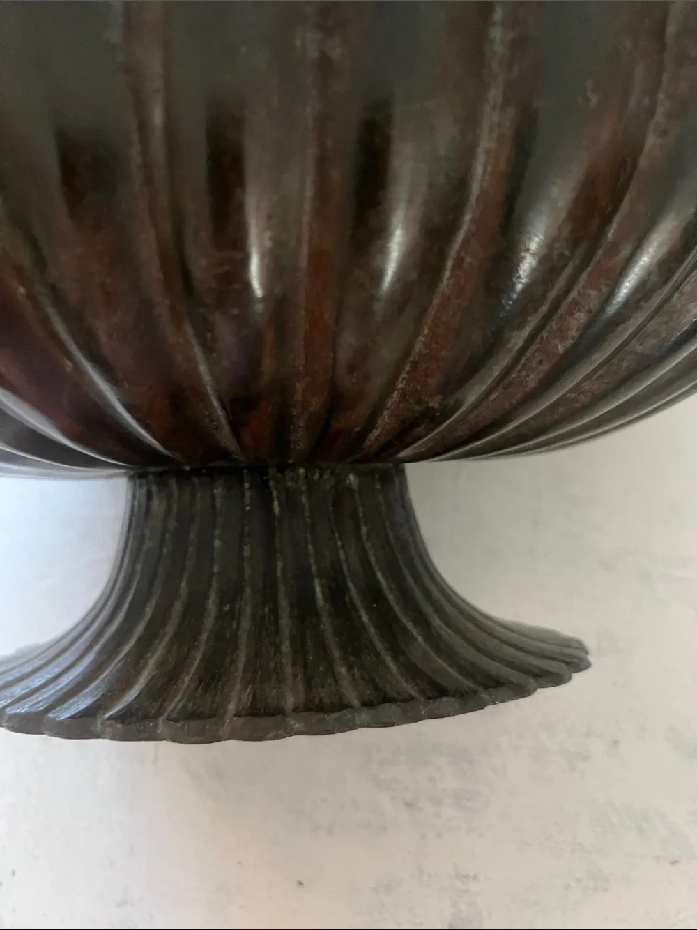 Ornate  vintage Metal Pedestal Bowl with Handles - Black Finish